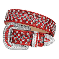 Checkerboard Red Crystal Rhinestone Western Belt