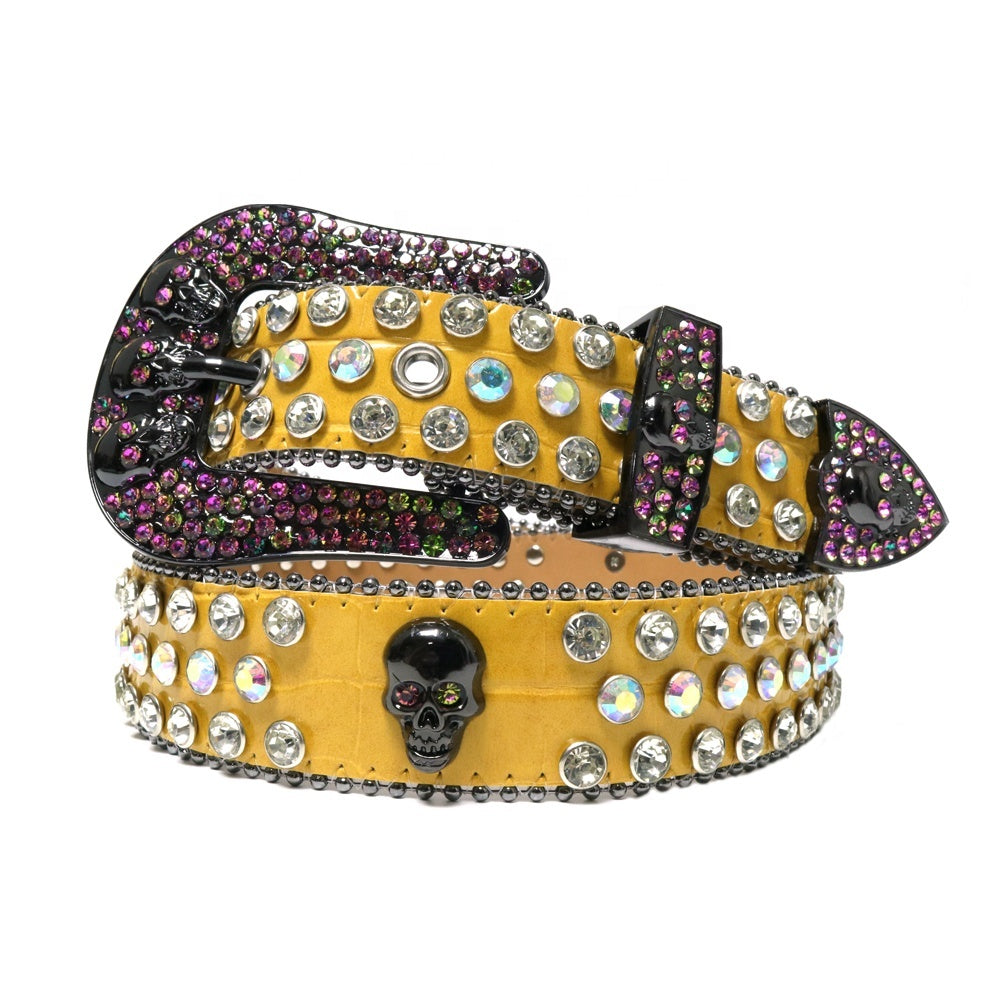 Snakeskin Skull Buckle Crystal Rhinestone Western Belt