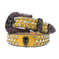 Snakeskin Skull Buckle Crystal Rhinestone Western Belt