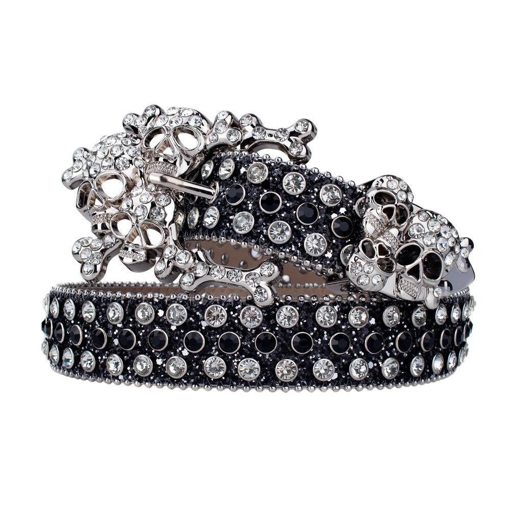 Skull & Crossbones Crystal Rhinestone Western Belt