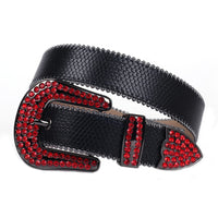 Snakeskin-Texture Western Belt with Rhinestone Buckle
