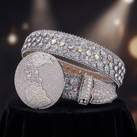 Round Earth Crystal Rhinestone Western Belt with AB Buckle