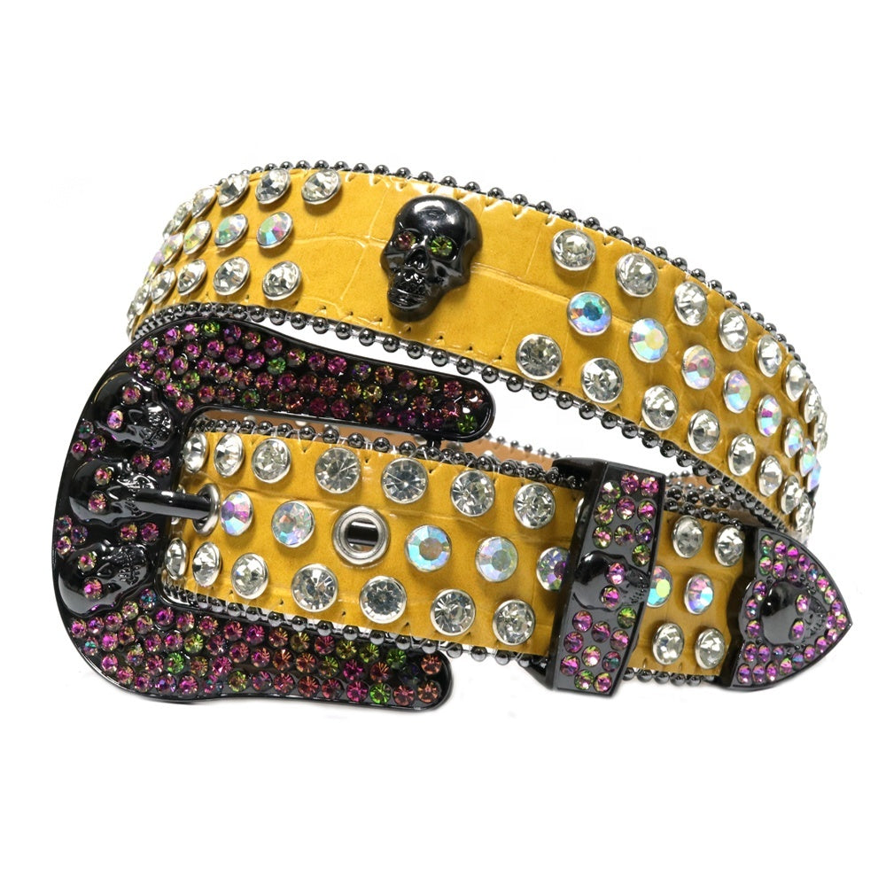 Snakeskin Skull Buckle Crystal Rhinestone Western Belt