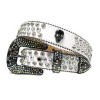 Skull Concho Crystal Rhinestone Western Belt with Double Buckle