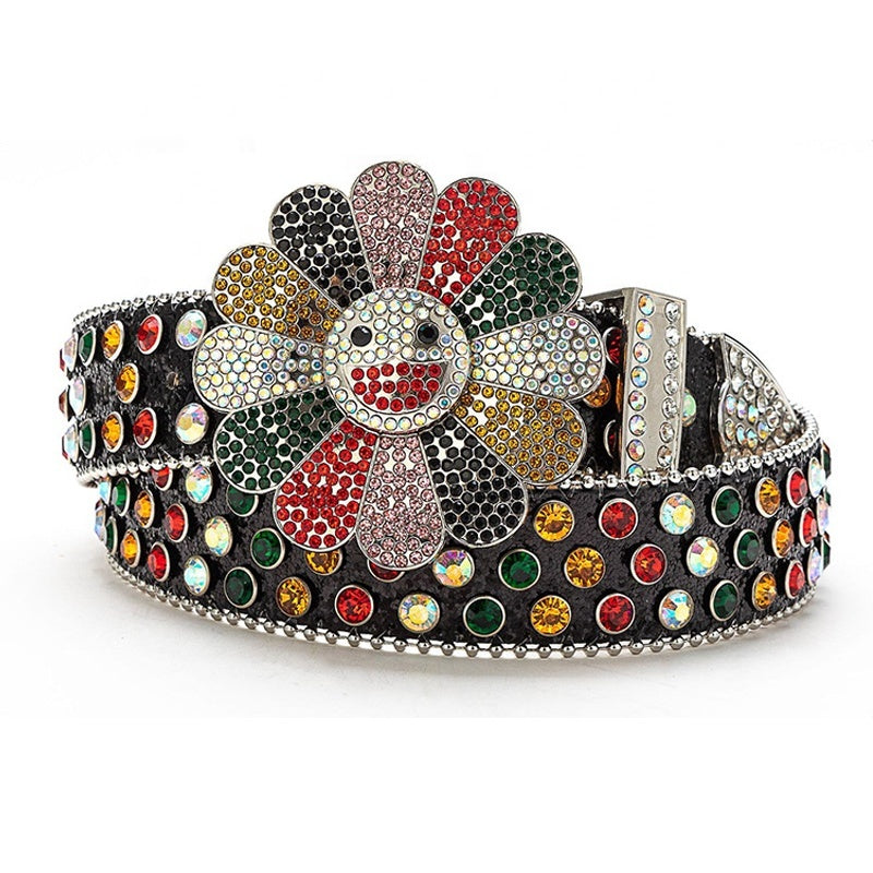 Smiley Flower Crystal Rhinestone Western Belt