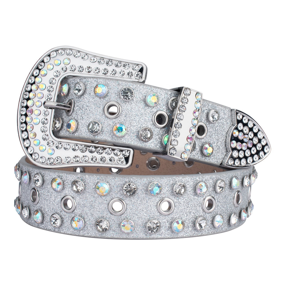 Grommet Silver Crystal Rhinestone Western Belt