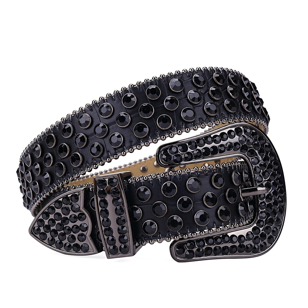 All-Black Crystal Rhinestone Western Belt