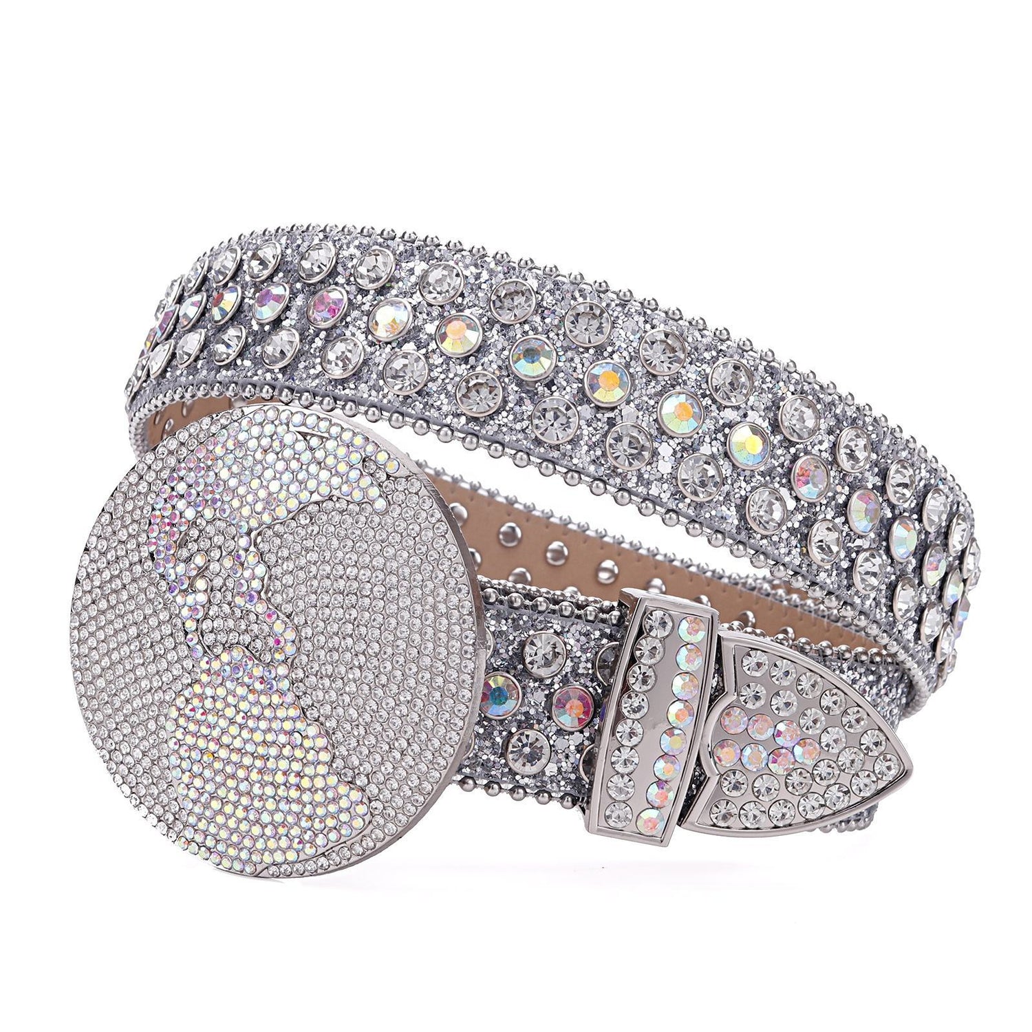 Round Earth Crystal Rhinestone Western Belt with AB Buckle