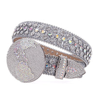 Round Earth Crystal Rhinestone Western Belt with AB Buckle