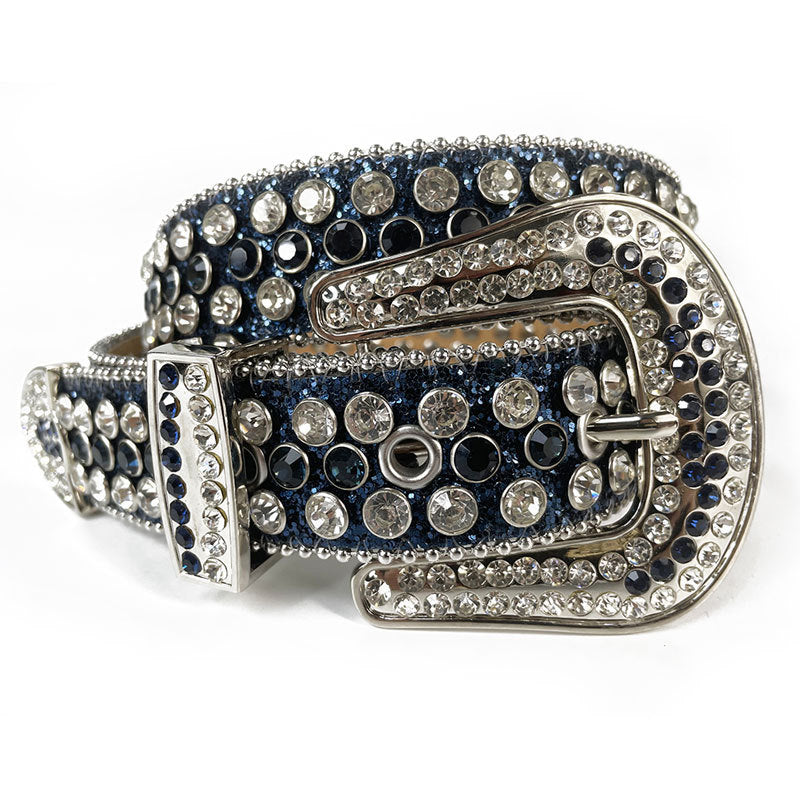 Beaded-Trim Crystal Rhinestone Western Belt with Silver Buckle