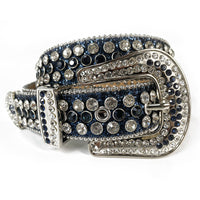 Beaded-Trim Crystal Rhinestone Western Belt with Silver Buckle