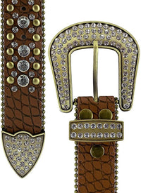Crocodile Leather Western Belt with Gemstone D-Ring Buckle