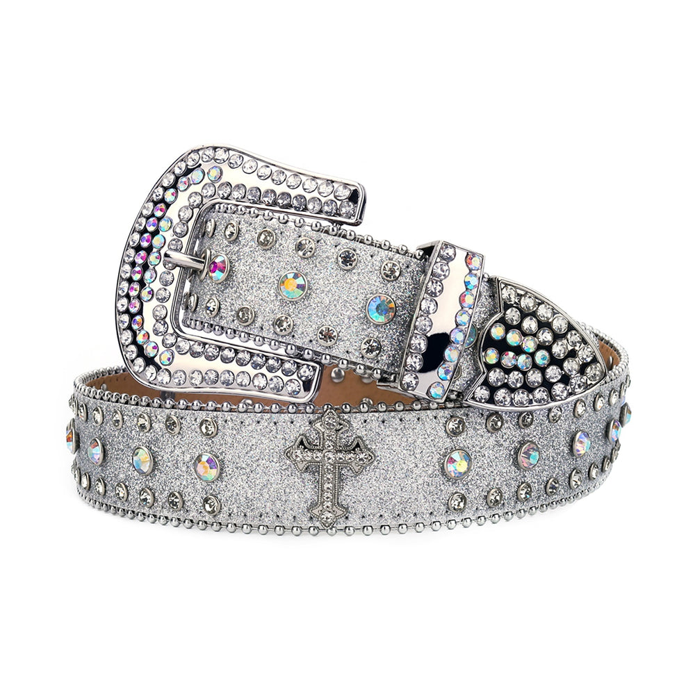 Silver Cross Crystal Rhinestone Western Belt