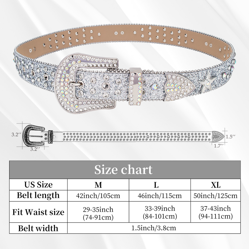 Star Concho Iridescent Crystal Rhinestone Western Belt