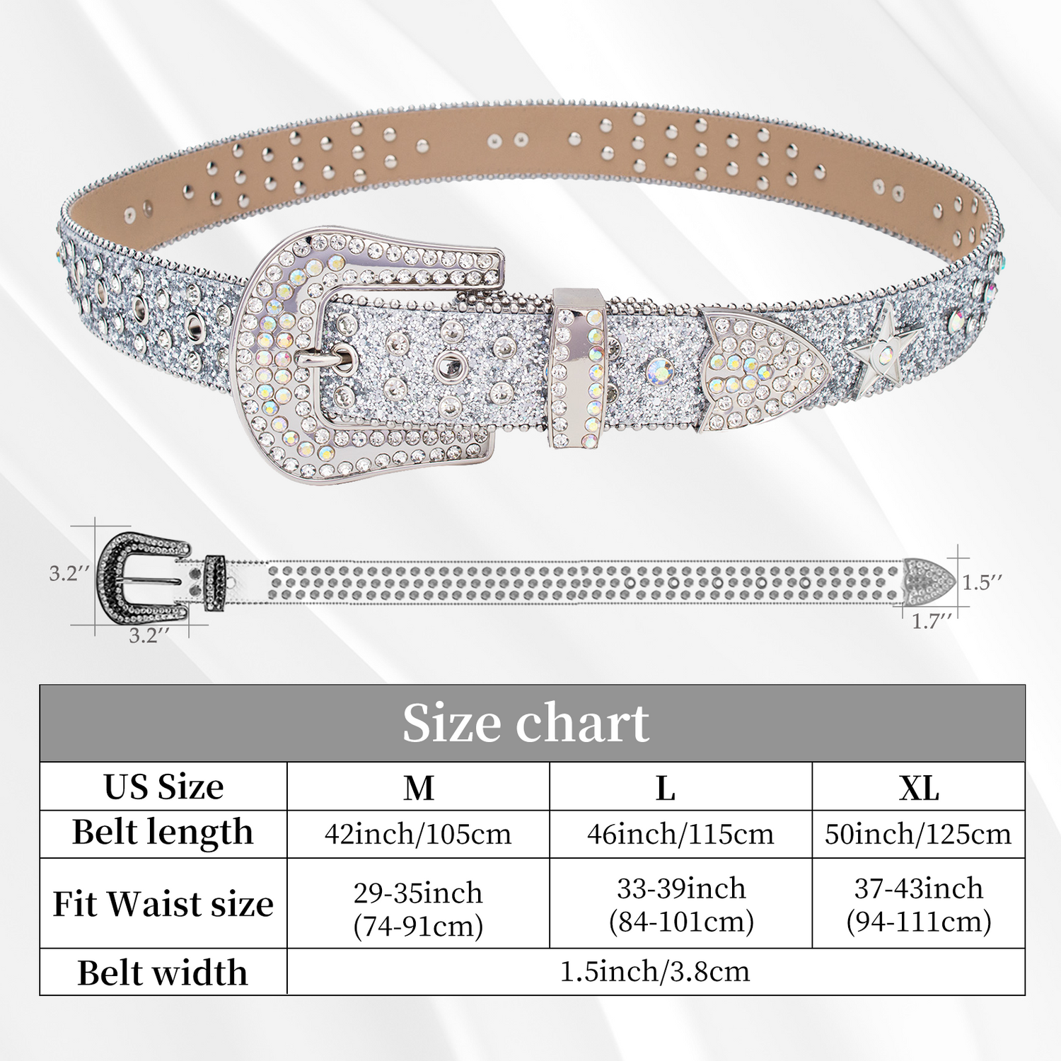 Star Concho Iridescent Crystal Rhinestone Western Belt