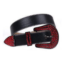 Snakeskin-Texture Western Belt with Rhinestone Buckle