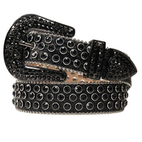 Dotted Crystal Rhinestone Western Belt with Rounded Silver Buckle