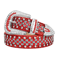 Checkerboard Red Crystal Rhinestone Western Belt