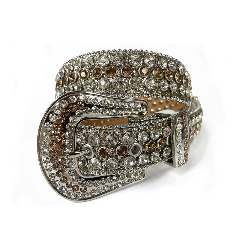 Full-Studded Crystal Rhinestone Western Belt with 3-Piece Silver Buckle