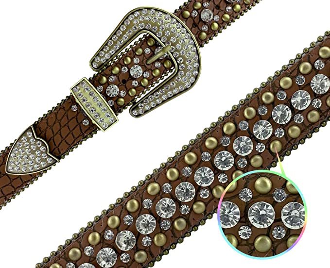 Crocodile Leather Western Belt with Gemstone D-Ring Buckle