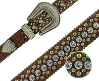 Crocodile Leather Western Belt with Gemstone D-Ring Buckle