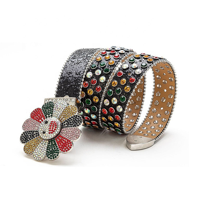 Smiley Flower Crystal Rhinestone Western Belt