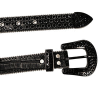 Dotted Crystal Rhinestone Western Belt with Rounded Silver Buckle