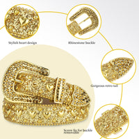 Gold Heart Crystal Rhinestone Western Belt
