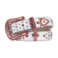 White & Orange Cross Crystal Rhinestone Western Belt