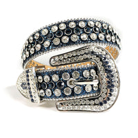 Beaded-Trim Crystal Rhinestone Western Belt with Silver Buckle