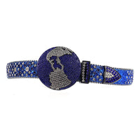 Navy Globe Crystal Rhinestone Western Belt