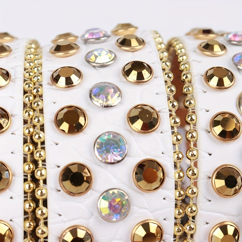 White & Gold Crystal Rhinestone Western Belt