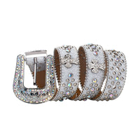 Silver Cross Nail-Studded Crystal Rhinestone Western Belt