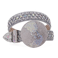 Round Earth Crystal Rhinestone Western Belt with AB Buckle