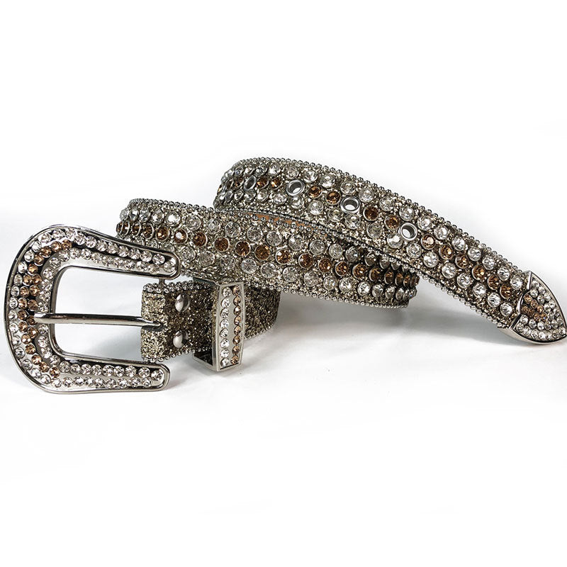 Full-Studded Crystal Rhinestone Western Belt with 3-Piece Silver Buckle