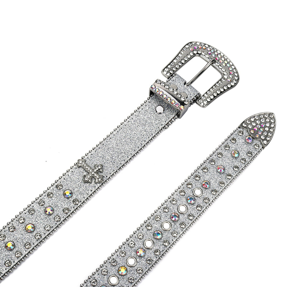 Silver Cross Crystal Rhinestone Western Belt