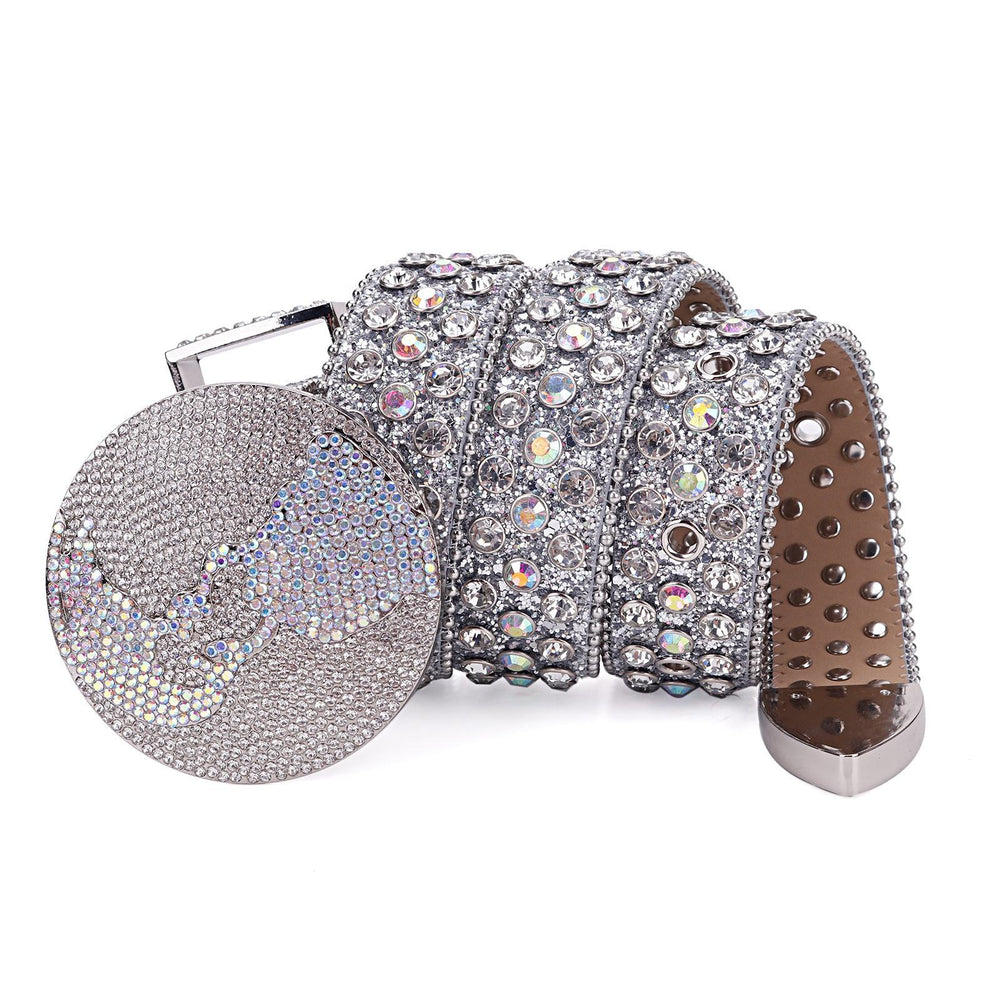 Round Earth Crystal Rhinestone Western Belt with AB Buckle