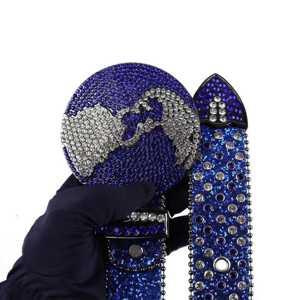Navy Globe Crystal Rhinestone Western Belt
