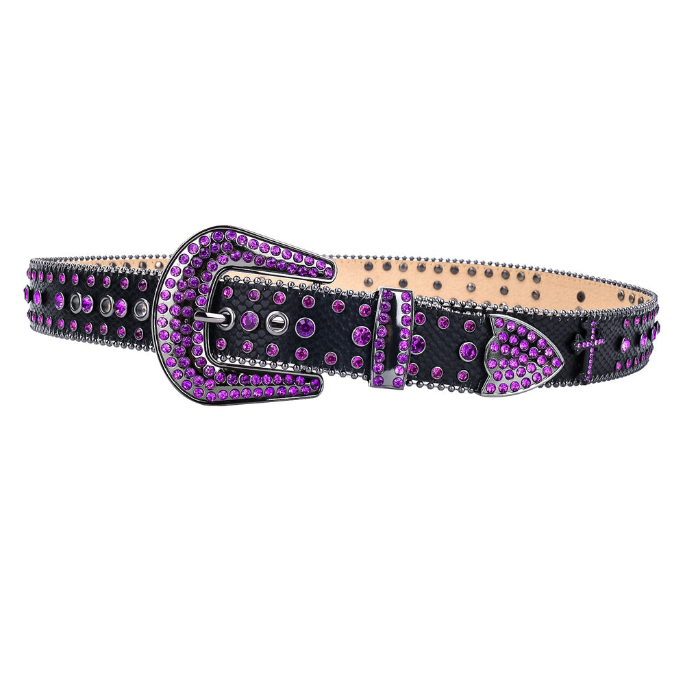 Purple Cross Crystal Rhinestone Western Belt