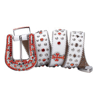 White & Orange Cross Crystal Rhinestone Western Belt