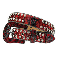 Skull Concho Crystal Rhinestone Western Belt with Double Buckle