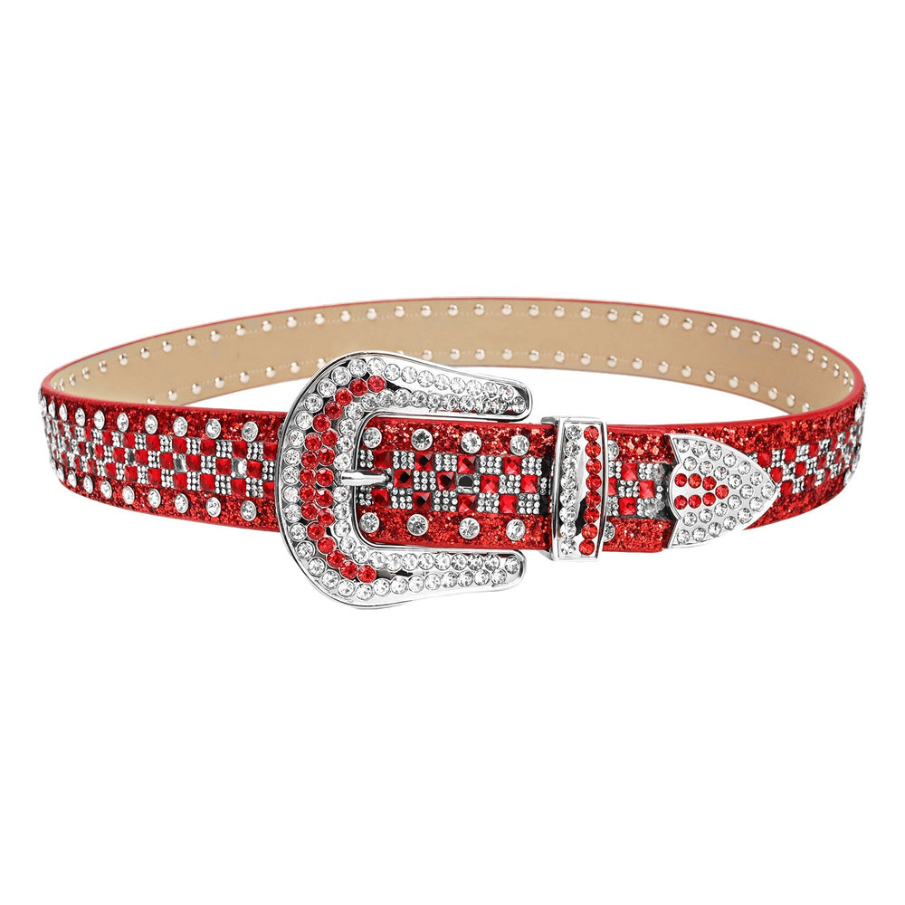 Checkerboard Red Crystal Rhinestone Western Belt