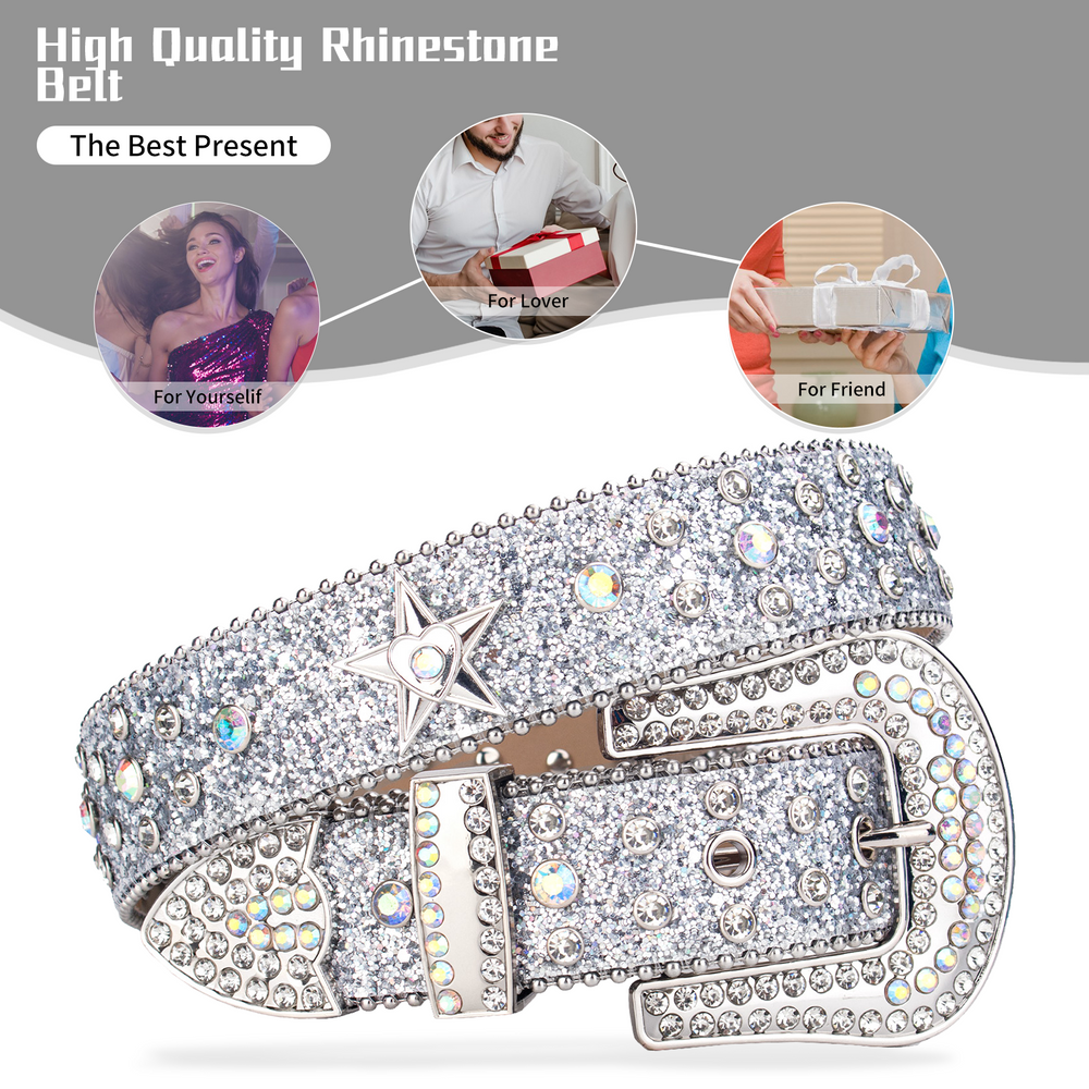 Star Concho Iridescent Crystal Rhinestone Western Belt