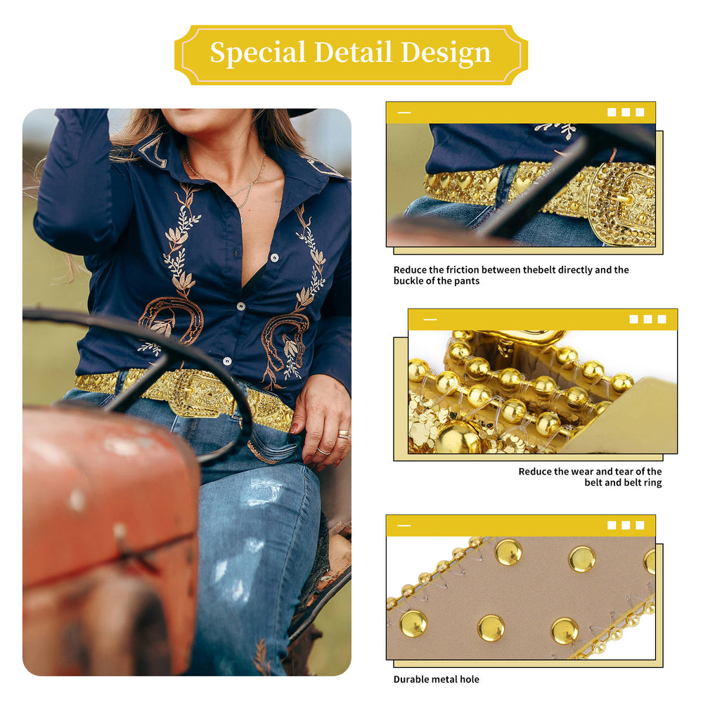 Gold Heart Crystal Rhinestone Western Belt