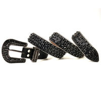 Dotted Crystal Rhinestone Western Belt with Rounded Silver Buckle