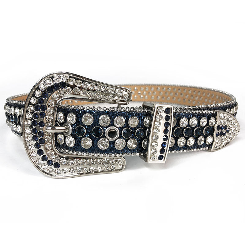 Beaded-Trim Crystal Rhinestone Western Belt with Silver Buckle