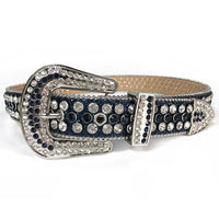 Beaded-Trim Crystal Rhinestone Western Belt with Silver Buckle