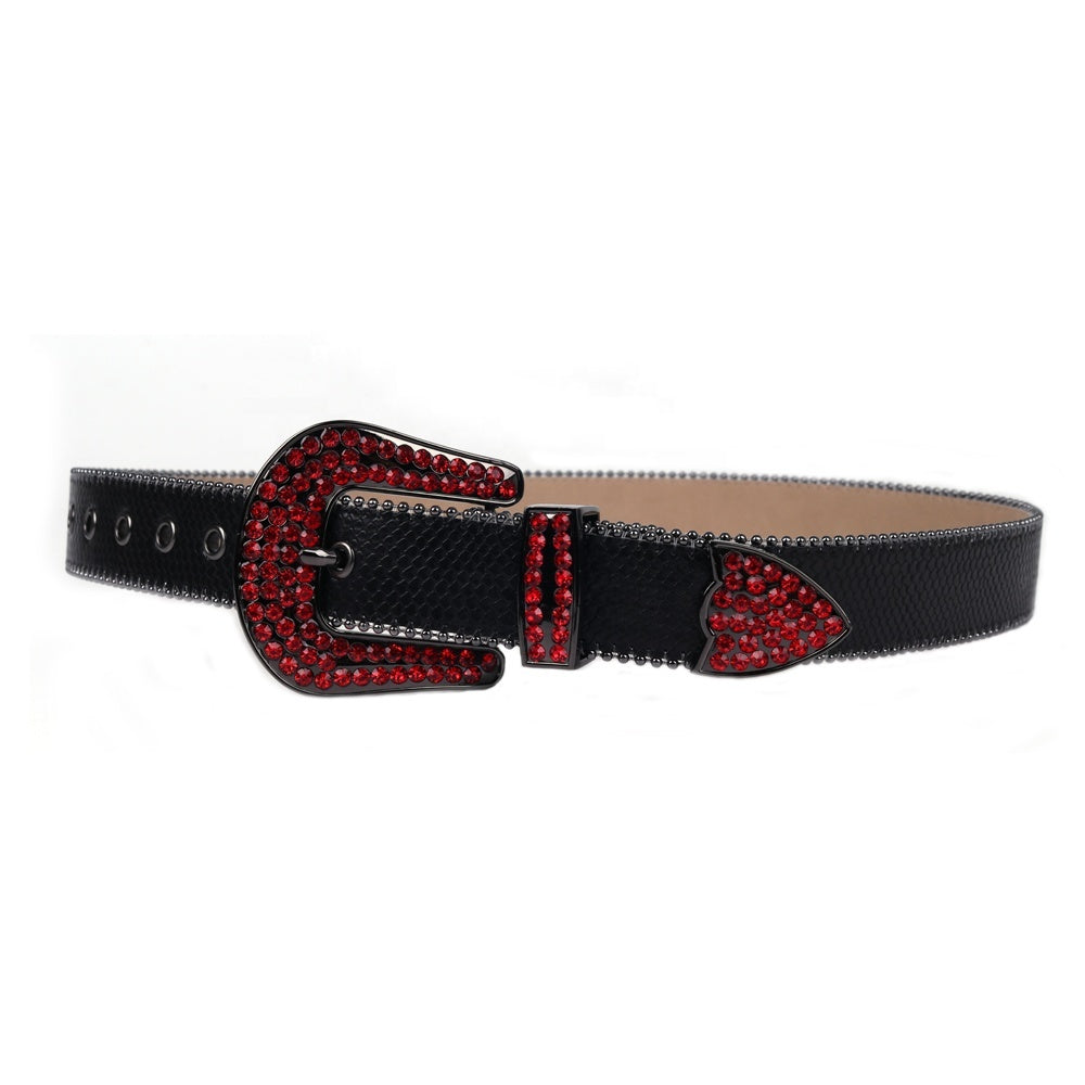Snakeskin-Texture Western Belt with Rhinestone Buckle