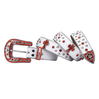 White & Orange Cross Crystal Rhinestone Western Belt