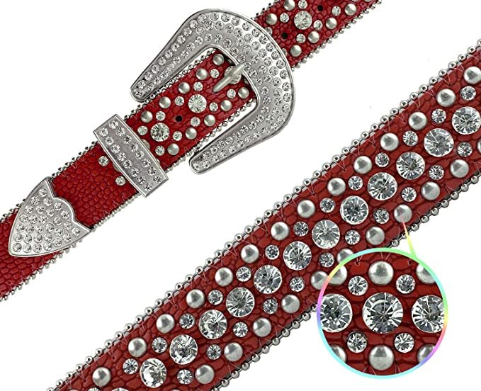 Crocodile Leather Western Belt with Gemstone D-Ring Buckle